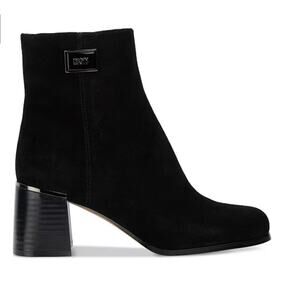 DKNY Ranya Zip Ankle Booties Black Suede Size 8 NIB Dressy Casual Block Heel